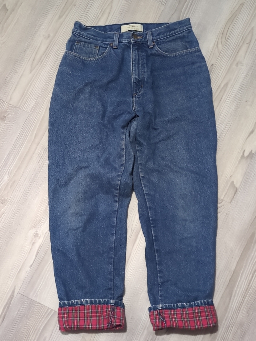 L.L.Bean Double L Relaxed Fit Plaid Flannel Lined Jeans Vintage Red Tartan 10
